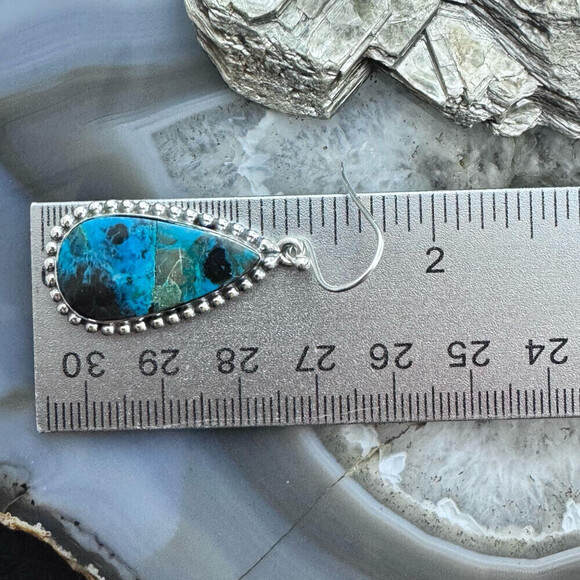 Sterling Southwestern Style Teardrop Shattuckite Dangle Earrings For Women - Picture 10 of 10